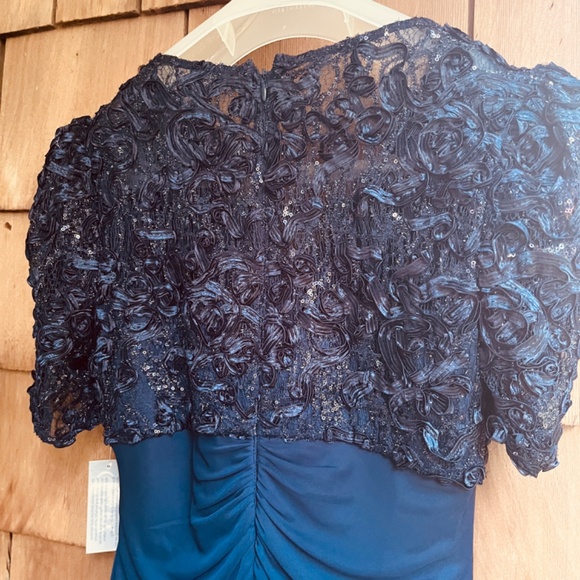 Alex Evenings Long Empire Waist Dress Soutache Bodice Cascade Ruffle Skirt 10 - Picture 13 of 15